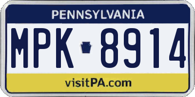 PA license plate MPK8914