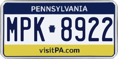 PA license plate MPK8922