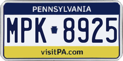 PA license plate MPK8925