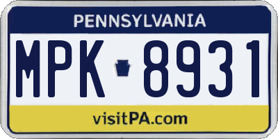 PA license plate MPK8931