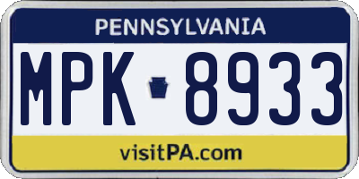 PA license plate MPK8933