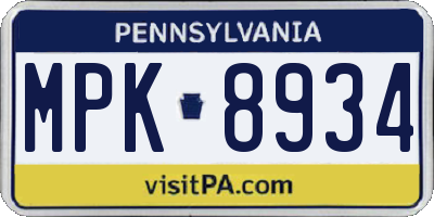 PA license plate MPK8934
