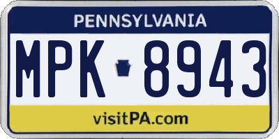 PA license plate MPK8943
