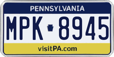 PA license plate MPK8945