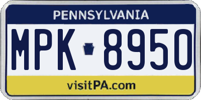 PA license plate MPK8950