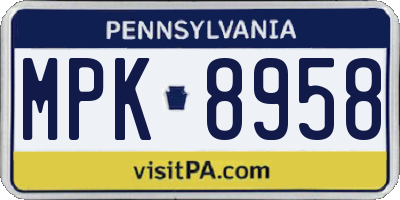 PA license plate MPK8958