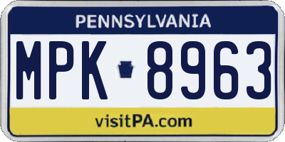 PA license plate MPK8963