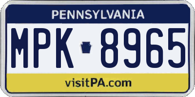 PA license plate MPK8965