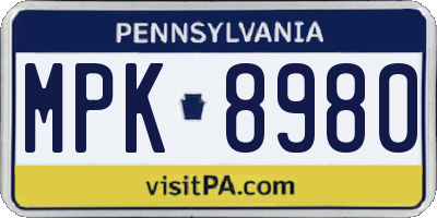 PA license plate MPK8980