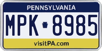 PA license plate MPK8985