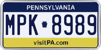 PA license plate MPK8989