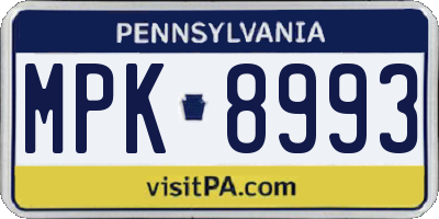 PA license plate MPK8993