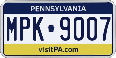 PA license plate MPK9007
