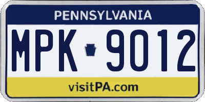 PA license plate MPK9012