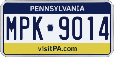 PA license plate MPK9014