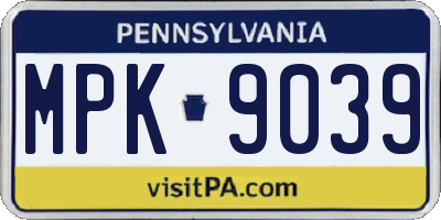 PA license plate MPK9039