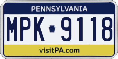 PA license plate MPK9118