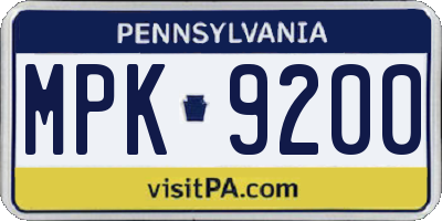 PA license plate MPK9200