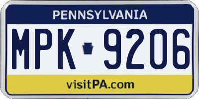 PA license plate MPK9206
