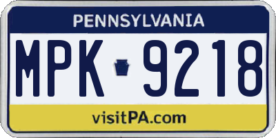 PA license plate MPK9218