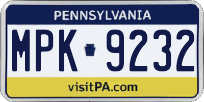 PA license plate MPK9232