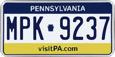 PA license plate MPK9237