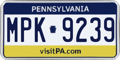 PA license plate MPK9239