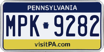 PA license plate MPK9282