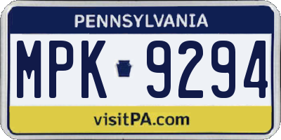 PA license plate MPK9294