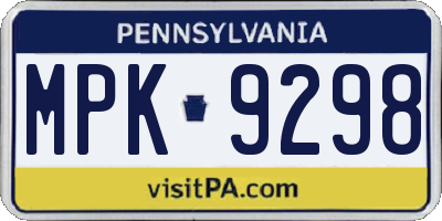 PA license plate MPK9298