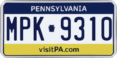 PA license plate MPK9310