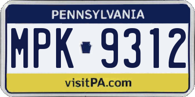 PA license plate MPK9312
