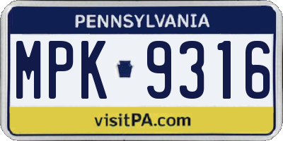 PA license plate MPK9316