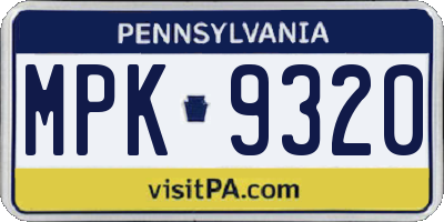 PA license plate MPK9320