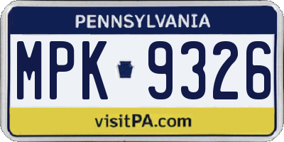 PA license plate MPK9326