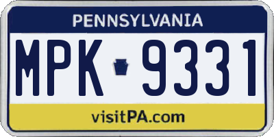 PA license plate MPK9331