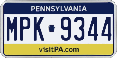 PA license plate MPK9344