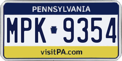 PA license plate MPK9354