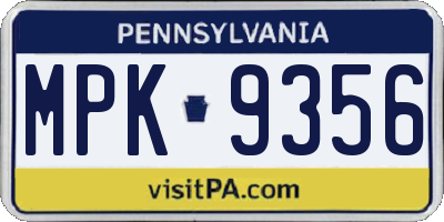 PA license plate MPK9356