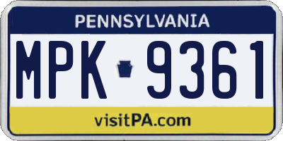 PA license plate MPK9361