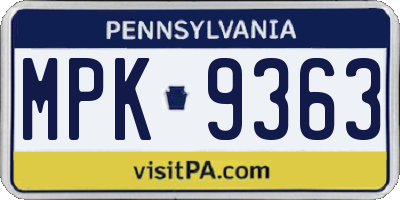 PA license plate MPK9363