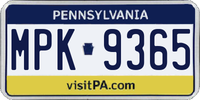 PA license plate MPK9365