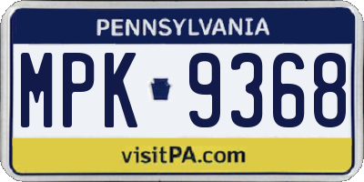PA license plate MPK9368