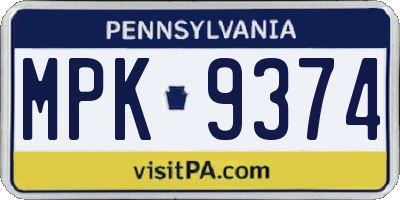 PA license plate MPK9374