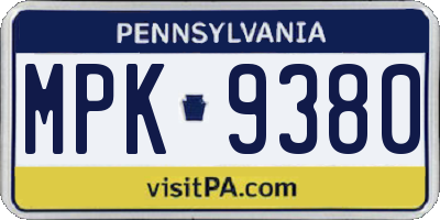 PA license plate MPK9380
