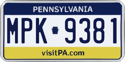 PA license plate MPK9381