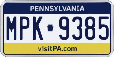 PA license plate MPK9385
