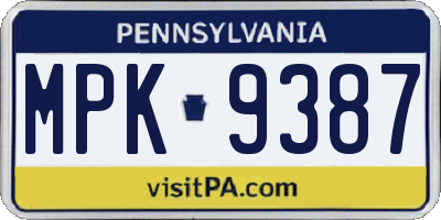 PA license plate MPK9387