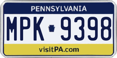 PA license plate MPK9398