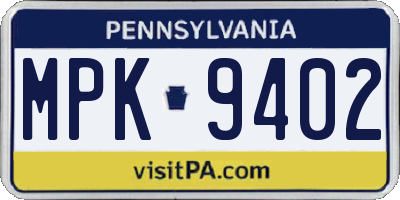 PA license plate MPK9402